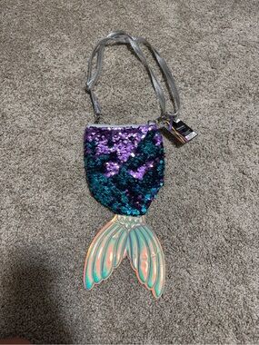 Mermaid Tail Girl's Crossbody Bag 11.5", Flip Purple-Blue Sequin Purse, Wallet